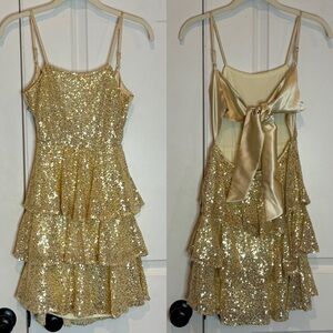 Grace Karin Gold Sequin Sleeveless Tie Back Tiered Dress 10
